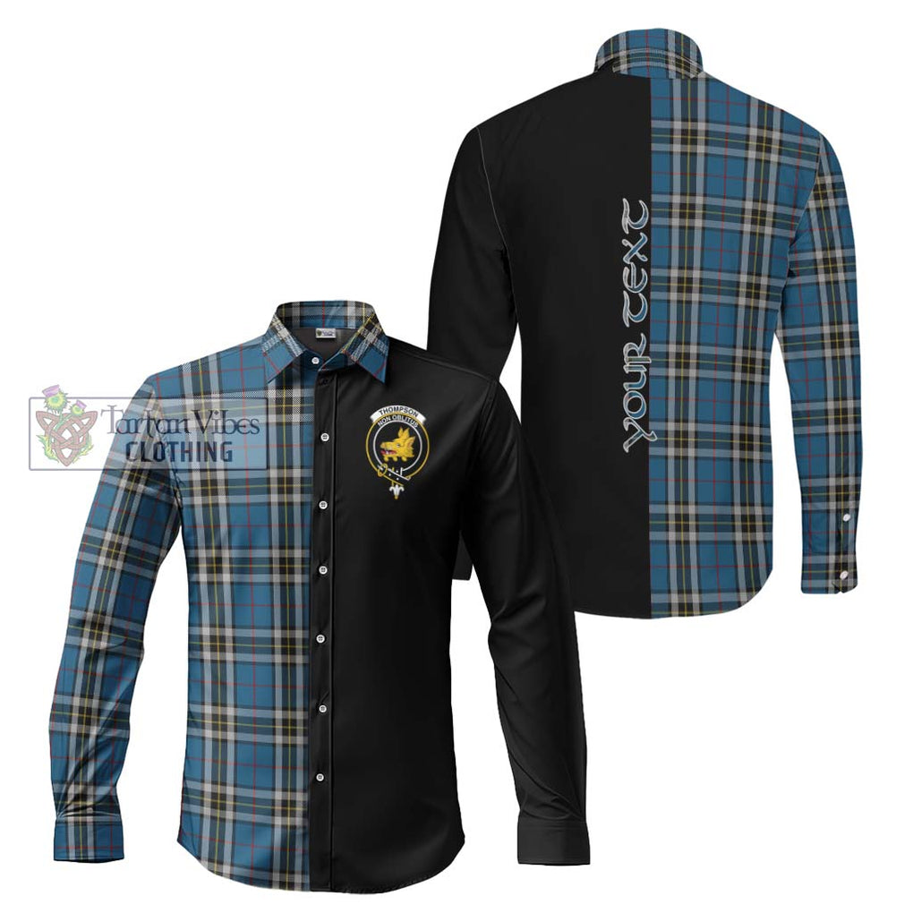 Thompson Dress Blue Tartan Long Sleeve Button Shirt with Family Crest and Half Of Me Style Men's Shirt S - Tartanvibesclothing Shop