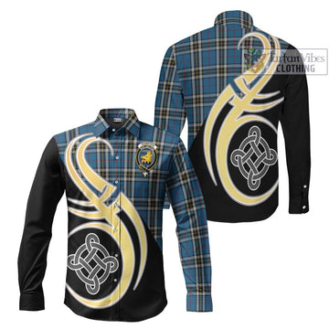 Thompson Dress Blue Tartan Long Sleeve Button Shirt with Family Crest and Celtic Symbol Style Men's Shirt S - Tartan Vibes Clothing