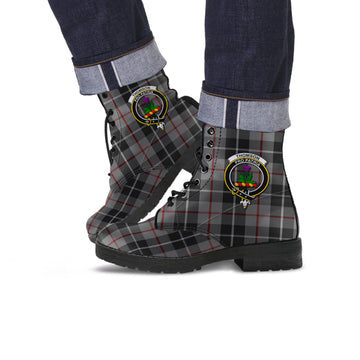 Thompson Grey Tartan Leather Boots with Family Crest