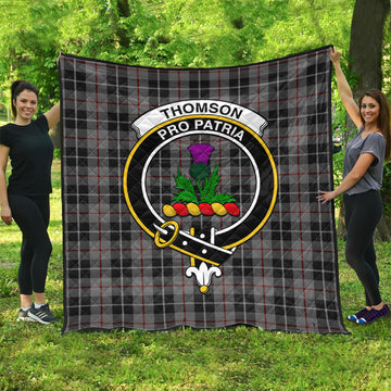 Thompson Grey Tartan Quilt with Family Crest