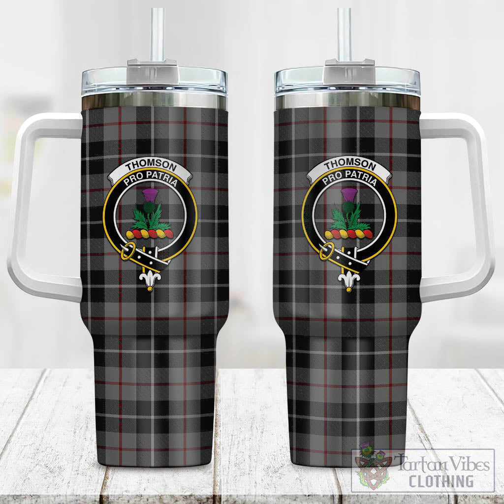 Tartan Vibes Clothing Thompson Grey Tartan and Family Crest Tumbler with Handle