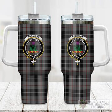 Thompson Grey Tartan and Family Crest Tumbler with Handle