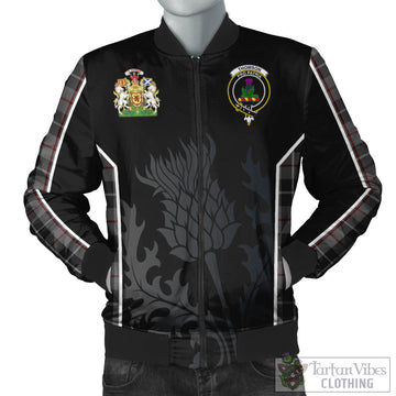 Thompson Grey Tartan Bomber Jacket with Family Crest and Scottish Thistle Vibes Sport Style