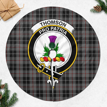 Thompson Grey Tartan Christmas Tree Skirt with Family Crest