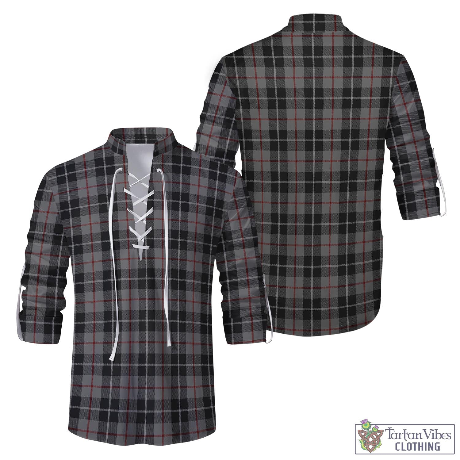 Tartan Vibes Clothing Thompson Grey Tartan Men's Scottish Traditional Jacobite Ghillie Kilt Shirt