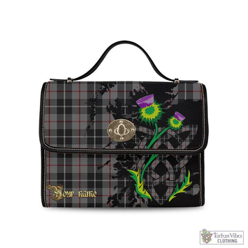 Thompson Grey Tartan Waterproof Canvas Bag with Scotland Map and Thistle Celtic Accents