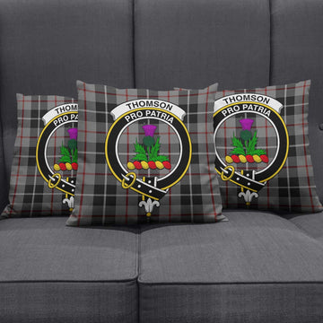 Thompson Grey Tartan Pillow Cover with Family Crest