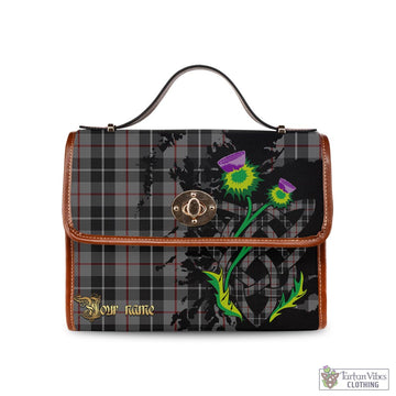 Thompson Grey Tartan Waterproof Canvas Bag with Scotland Map and Thistle Celtic Accents
