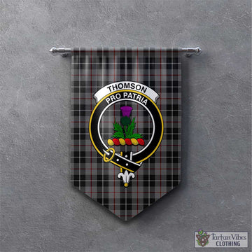 Thompson Grey Tartan Gonfalon, Tartan Banner with Family Crest