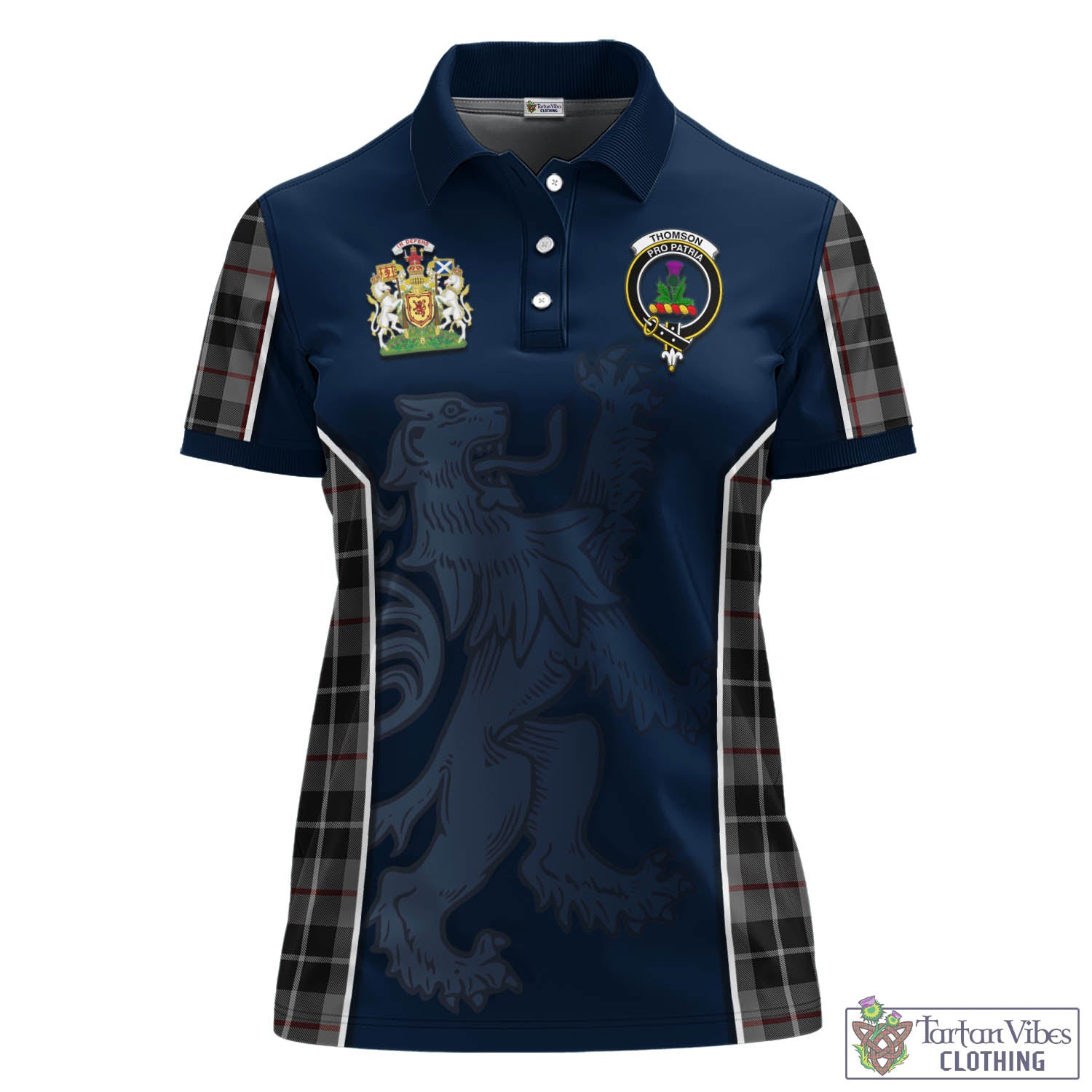 Tartan Vibes Clothing Thompson Grey Tartan Women's Polo Shirt with Family Crest and Lion Rampant Vibes Sport Style