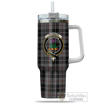 Thompson Grey Tartan and Family Crest Tumbler with Handle