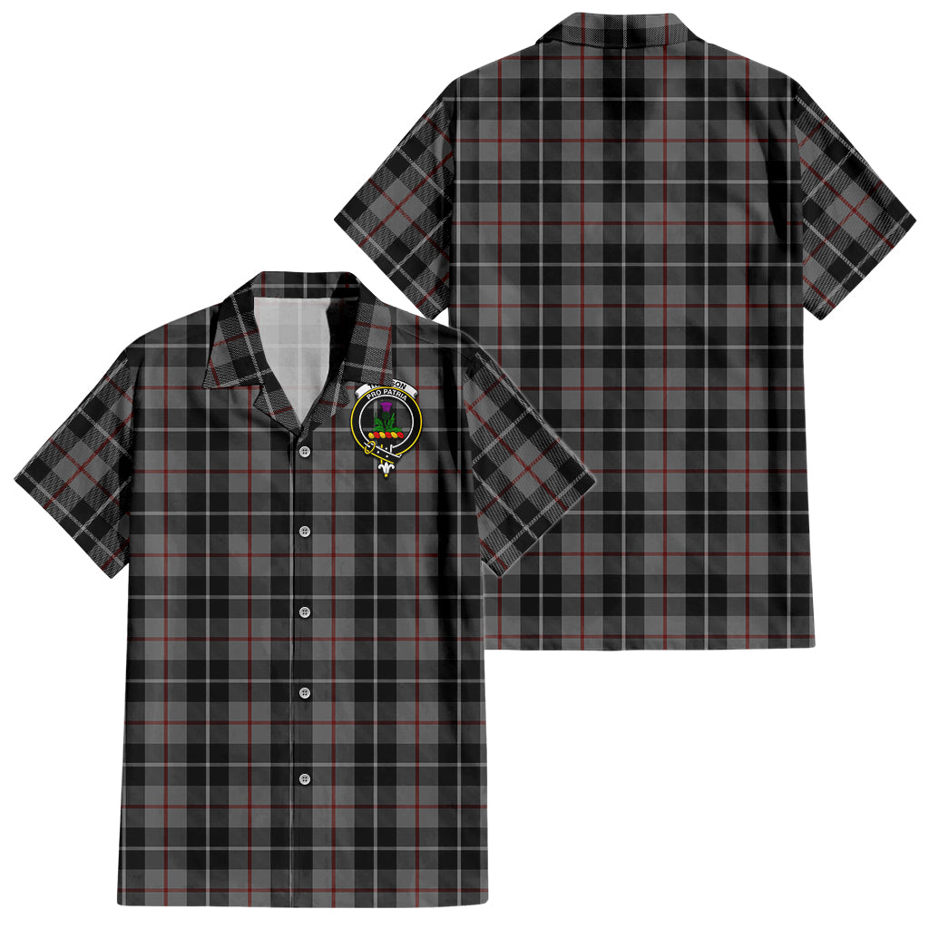 thompson-grey-tartan-short-sleeve-button-down-shirt-with-family-crest