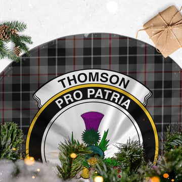 Thompson Grey Tartan Christmas Tree Skirt with Family Crest