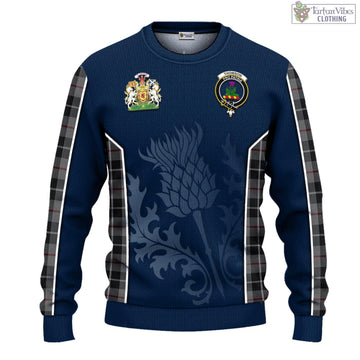 Thompson Grey Tartan Knitted Sweatshirt with Family Crest and Scottish Thistle Vibes Sport Style