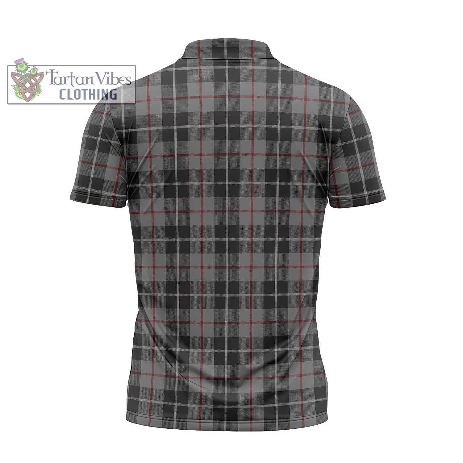 Tartan Vibes Clothing Thompson Grey Tartan Zipper Polo Shirt with Family Crest