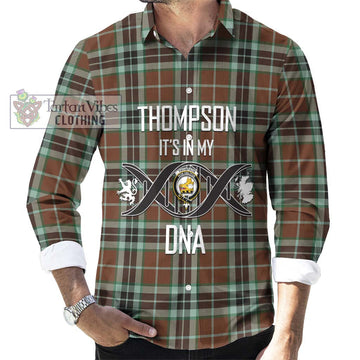 Thompson Hunting Modern Tartan Long Sleeve Button Shirt with Family Crest DNA In Me Style Men's Shirt S - Tartanvibesclothing Shop