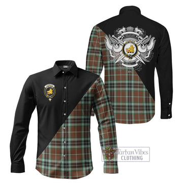 Thompson Hunting Modern Tartan Long Sleeve Button Shirt with Family Crest and Military Logo Style Men's Shirt S - Tartanvibesclothing Shop
