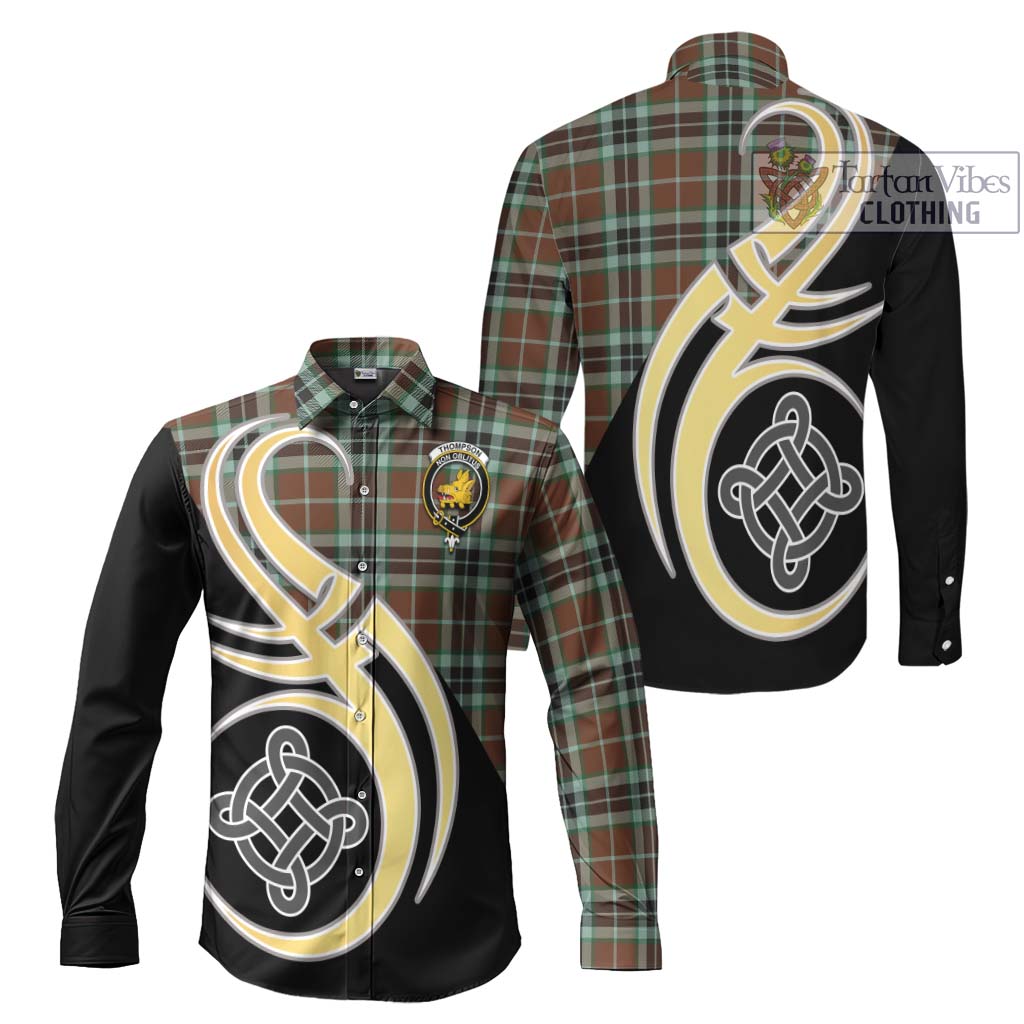 Thompson Hunting Modern Tartan Long Sleeve Button Shirt with Family Crest and Celtic Symbol Style Men's Shirt S - Tartan Vibes Clothing
