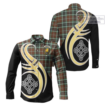 Thompson Hunting Modern Tartan Long Sleeve Button Shirt with Family Crest and Celtic Symbol Style Men's Shirt S - Tartan Vibes Clothing