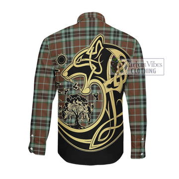 Thompson Hunting Modern Tartan Long Sleeve Button Shirt with Family Crest Celtic Wolf Style Men's Shirt - Tartan Vibes Clothing