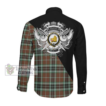 Thompson Hunting Modern Tartan Long Sleeve Button Shirt with Family Crest and Military Logo Style Men's Shirt - Tartanvibesclothing Shop
