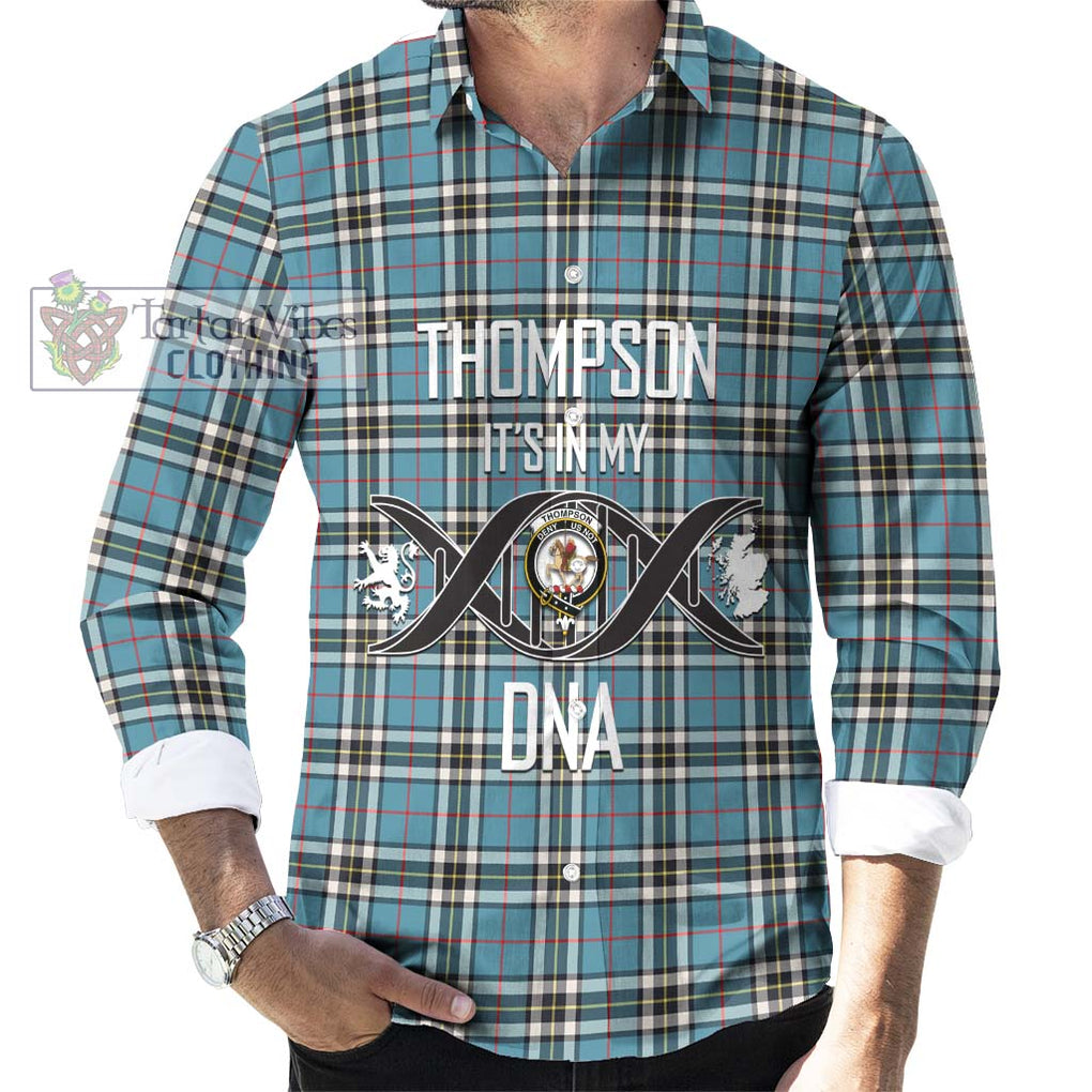 Thompson Society Tartan Long Sleeve Button Shirt with Family Crest DNA In Me Style Men's Shirt S - Tartanvibesclothing Shop