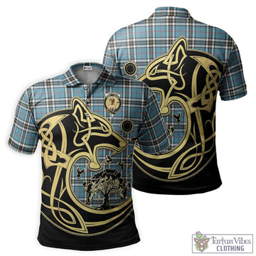 Thompson Society Tartan Polo Shirt with Family Crest Celtic Wolf Style Kid - Tartanvibesclothing Shop