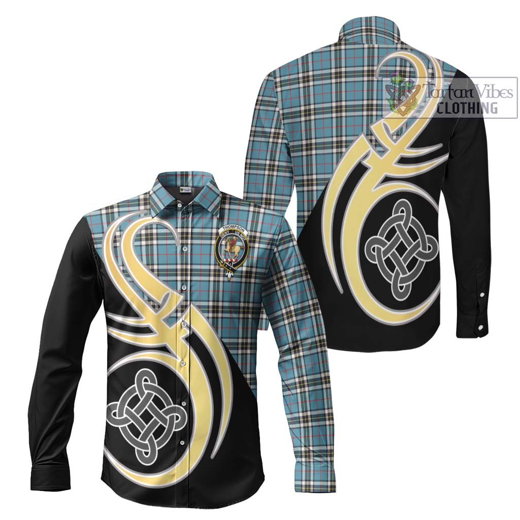 Thompson Society Tartan Long Sleeve Button Shirt with Family Crest and Celtic Symbol Style Men's Shirt S - Tartan Vibes Clothing