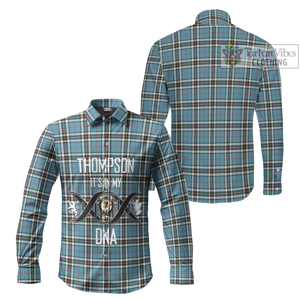 Thompson Society Tartan Long Sleeve Button Shirt with Family Crest DNA In Me Style Men's Shirt - Tartanvibesclothing Shop