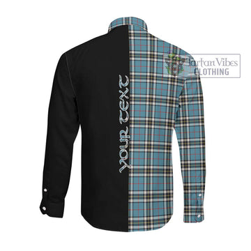 Thompson Society Tartan Long Sleeve Button Shirt with Family Crest and Half Of Me Style Men's Shirt - Tartanvibesclothing Shop