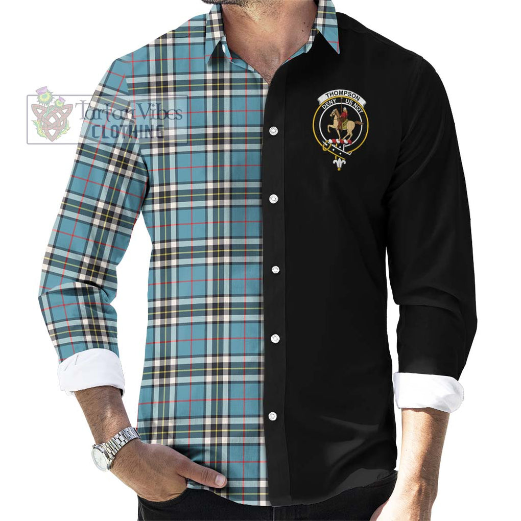 Thompson Society Tartan Long Sleeve Button Shirt with Family Crest and Half Of Me Style - Tartanvibesclothing Shop