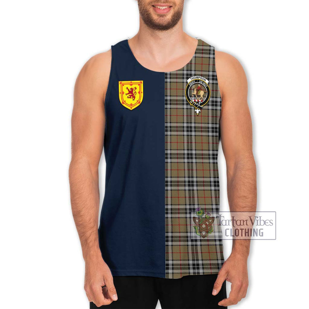 Tartan Vibes Clothing Thompson Society Camel Tartan Men's Tank Top with Scottish Lion Royal Arm Half Style