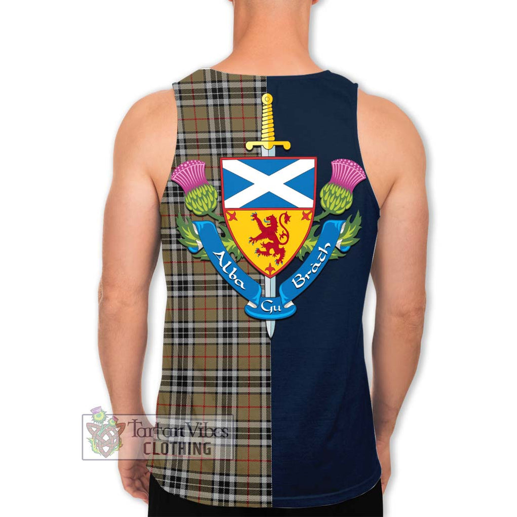 Tartan Vibes Clothing Thompson Society Camel Tartan Men's Tank Top with Scottish Lion Royal Arm Half Style
