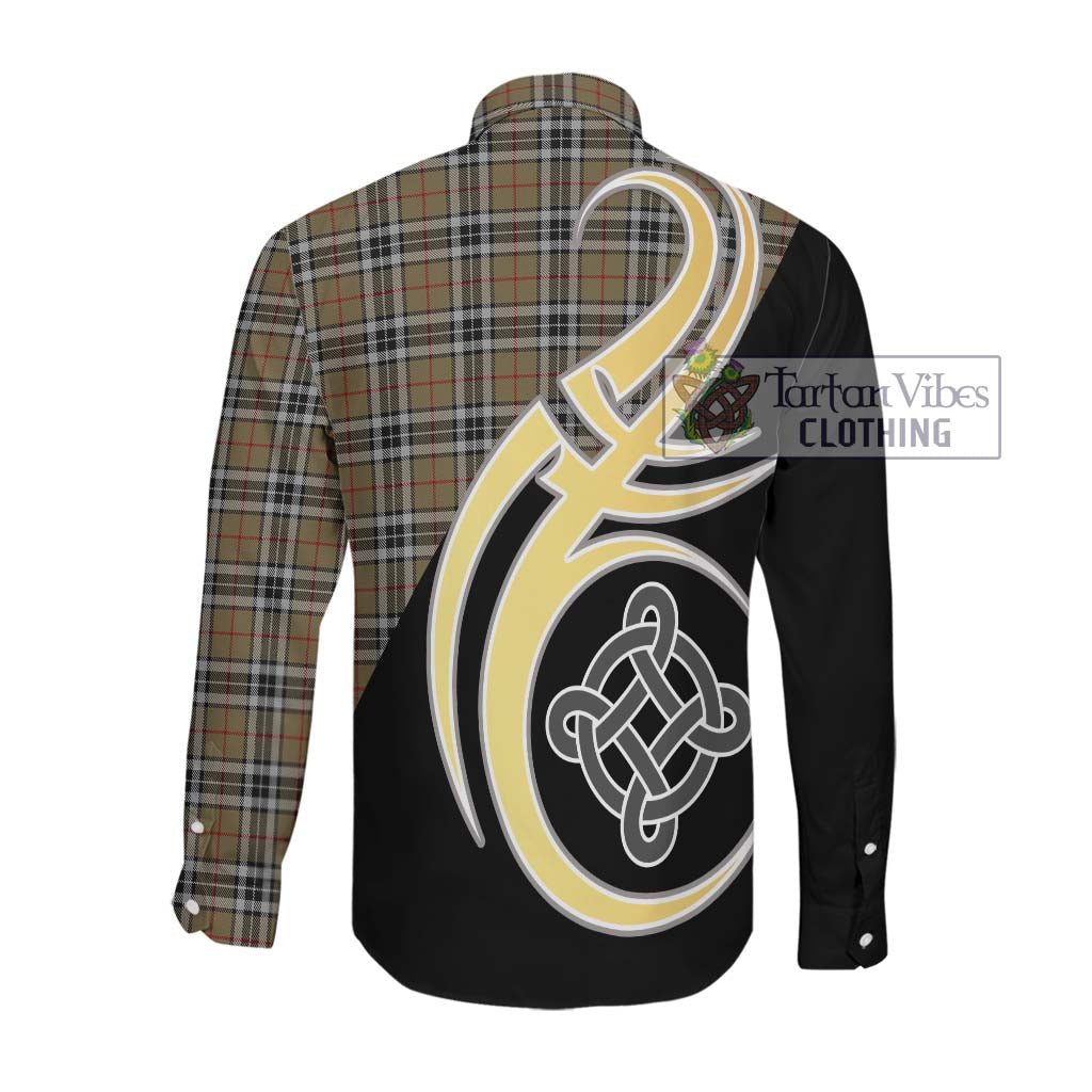 Thompson Society Camel Tartan Long Sleeve Button Shirt with Family Crest and Celtic Symbol Style Men's Shirt - Tartan Vibes Clothing