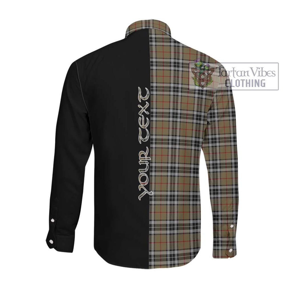 Thompson Society Camel Tartan Long Sleeve Button Shirt with Family Crest and Half Of Me Style Men's Shirt - Tartanvibesclothing Shop