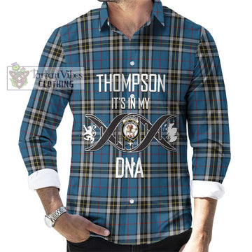 Thompson Society Dress Blue Tartan Long Sleeve Button Shirt with Family Crest DNA In Me Style Men's Shirt S - Tartanvibesclothing Shop