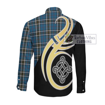 Thompson Society Dress Blue Tartan Long Sleeve Button Shirt with Family Crest and Celtic Symbol Style Men's Shirt - Tartan Vibes Clothing