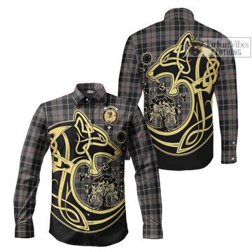 Thompson Society Grey Tartan Long Sleeve Button Shirt with Family Crest Celtic Wolf Style Men's Shirt S - Tartan Vibes Clothing