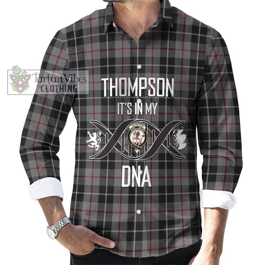 Thompson Society Grey Tartan Long Sleeve Button Shirt with Family Crest DNA In Me Style Men's Shirt S - Tartanvibesclothing Shop