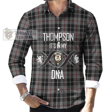 Thompson Society Grey Tartan Long Sleeve Button Shirt with Family Crest DNA In Me Style Men's Shirt S - Tartanvibesclothing Shop