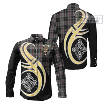Thompson Society Grey Tartan Long Sleeve Button Shirt with Family Crest and Celtic Symbol Style Men's Shirt S - Tartan Vibes Clothing