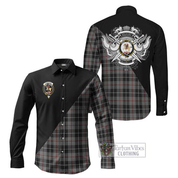 Thompson Society Grey Tartan Long Sleeve Button Shirt with Family Crest and Military Logo Style Men's Shirt S - Tartanvibesclothing Shop