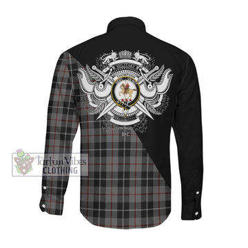 Thompson Society Grey Tartan Long Sleeve Button Shirt with Family Crest and Military Logo Style Men's Shirt - Tartanvibesclothing Shop