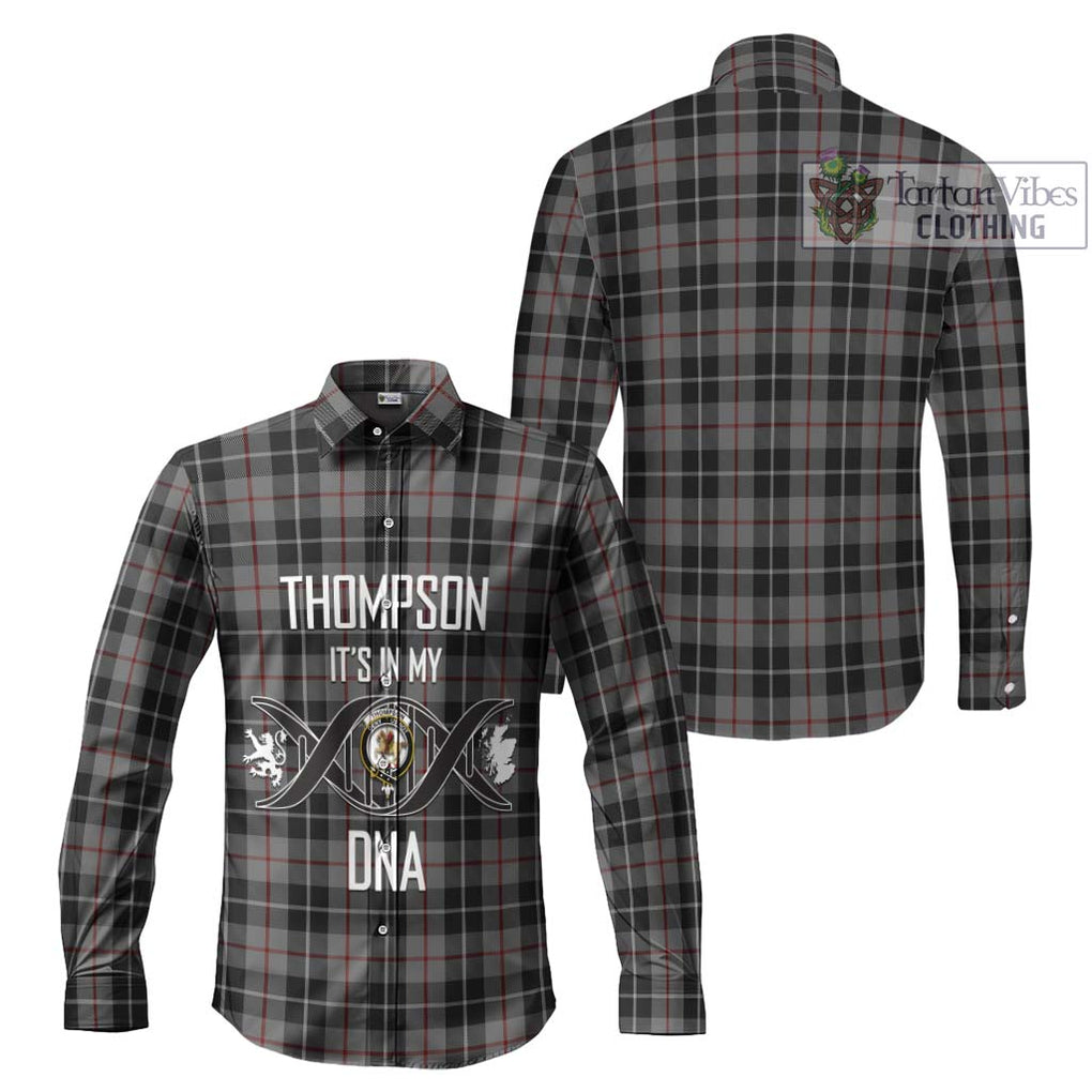 Thompson Society Grey Tartan Long Sleeve Button Shirt with Family Crest DNA In Me Style Men's Shirt - Tartanvibesclothing Shop