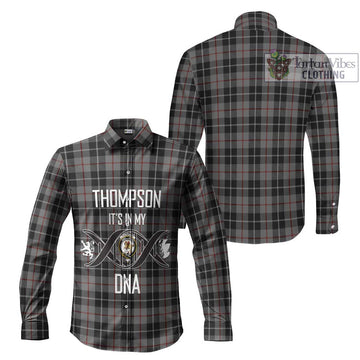 Thompson Society Grey Tartan Long Sleeve Button Shirt with Family Crest DNA In Me Style Men's Shirt - Tartanvibesclothing Shop