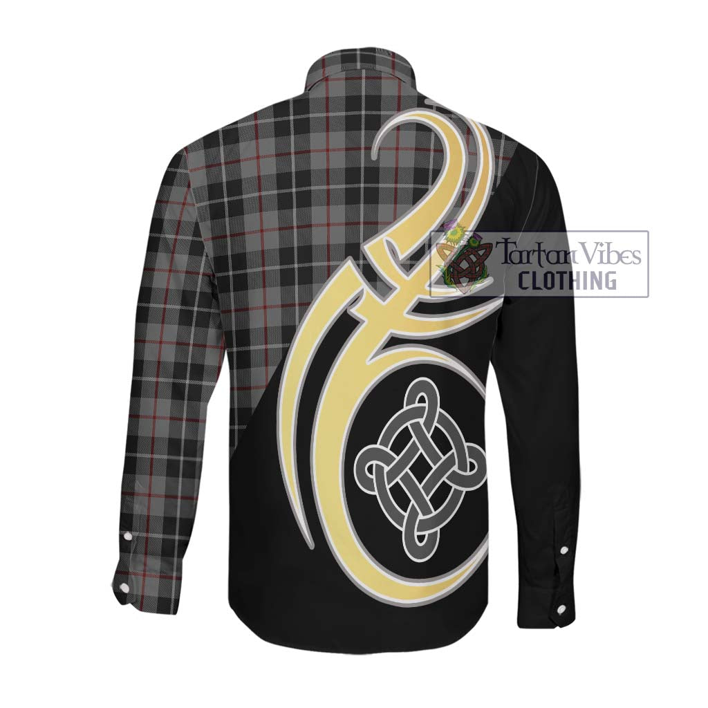 Thompson Society Grey Tartan Long Sleeve Button Shirt with Family Crest and Celtic Symbol Style Men's Shirt - Tartan Vibes Clothing