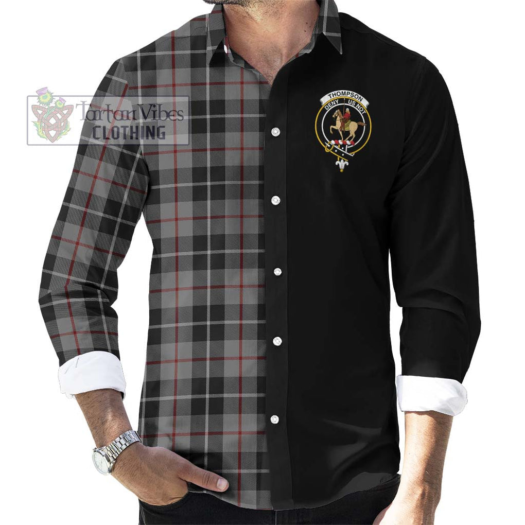 Thompson Society Grey Tartan Long Sleeve Button Shirt with Family Crest and Half Of Me Style - Tartanvibesclothing Shop