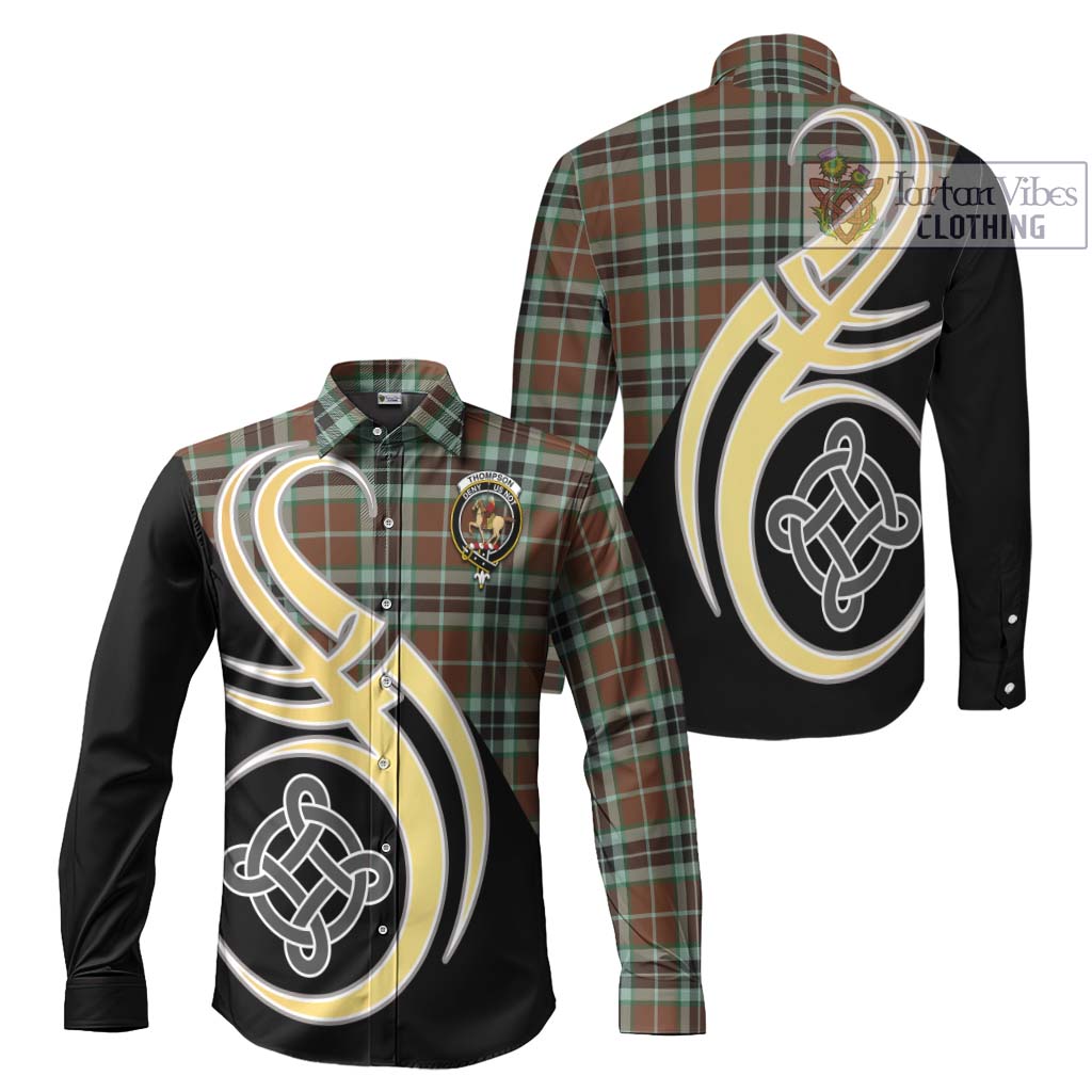 Thompson Society Hunting Modern Tartan Long Sleeve Button Shirt with Family Crest and Celtic Symbol Style Men's Shirt S - Tartan Vibes Clothing