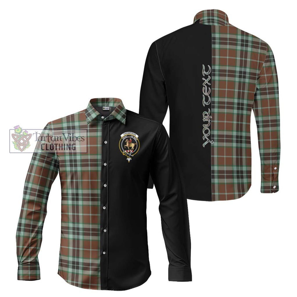 Thompson Society Hunting Modern Tartan Long Sleeve Button Shirt with Family Crest and Half Of Me Style Men's Shirt S - Tartanvibesclothing Shop