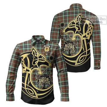 Thompson Society Hunting Modern Tartan Long Sleeve Button Shirt with Family Crest Celtic Wolf Style Men's Shirt S - Tartan Vibes Clothing